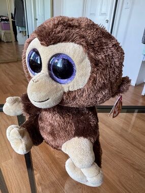 TY Brown Plush Monkey with Purple Glitter Eyes